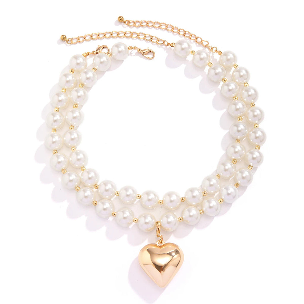 2 PCS Chunky Beaded Heart Necklace Set