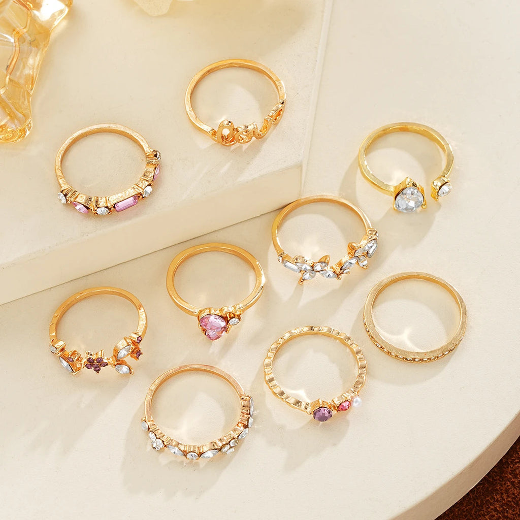 9 PCS Crystal Love Ring Set