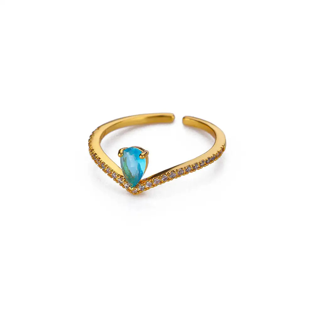Blue Zircon Crown Ring