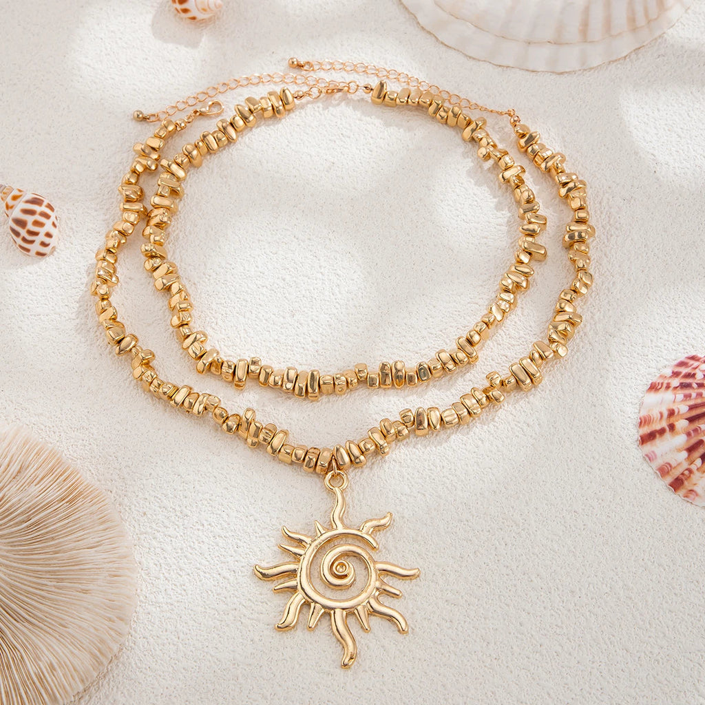 2 PCS Spiral Sun Choker Necklace Set