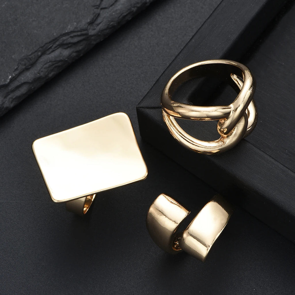 3 PCS Bold Statement Gold Ring Set