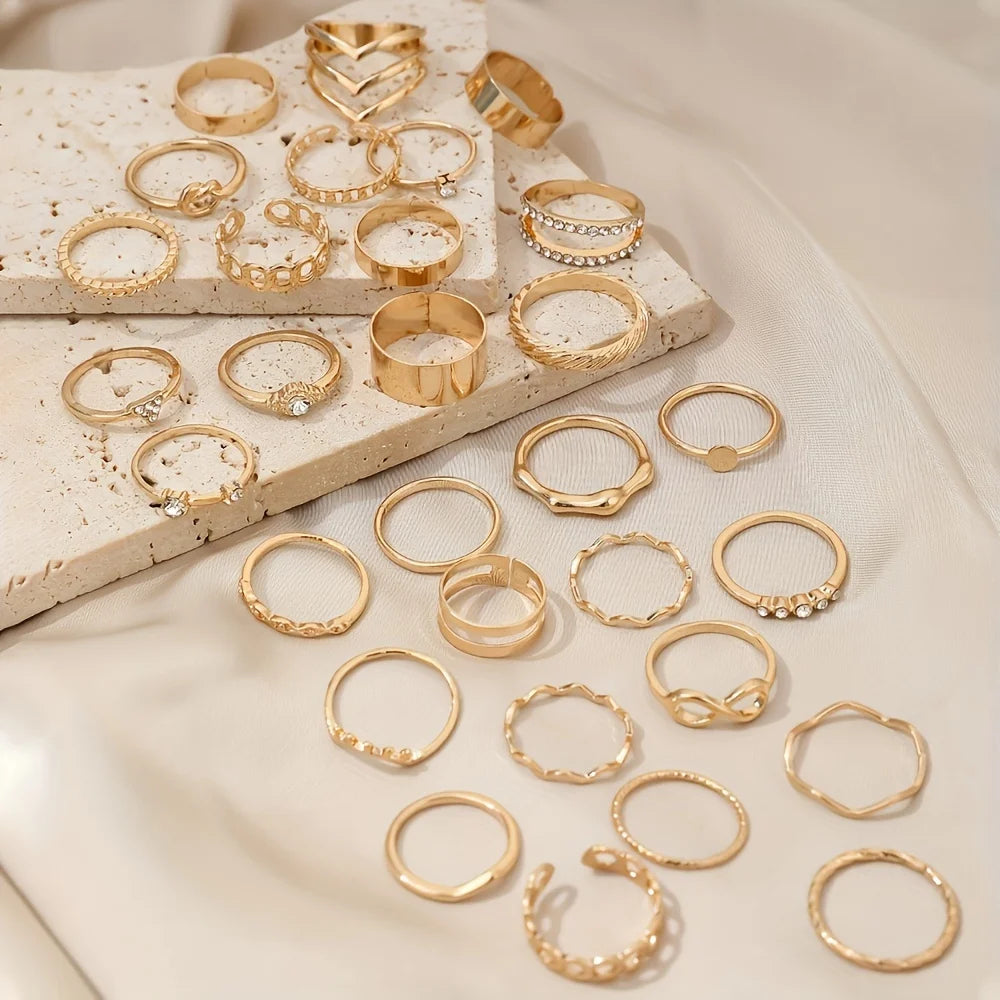 30 PCS Gold Tone Statement Ring Set