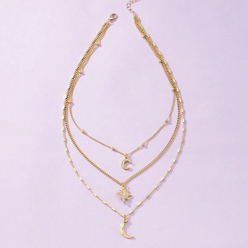 3 PCS Octagonal Star Moon Necklace