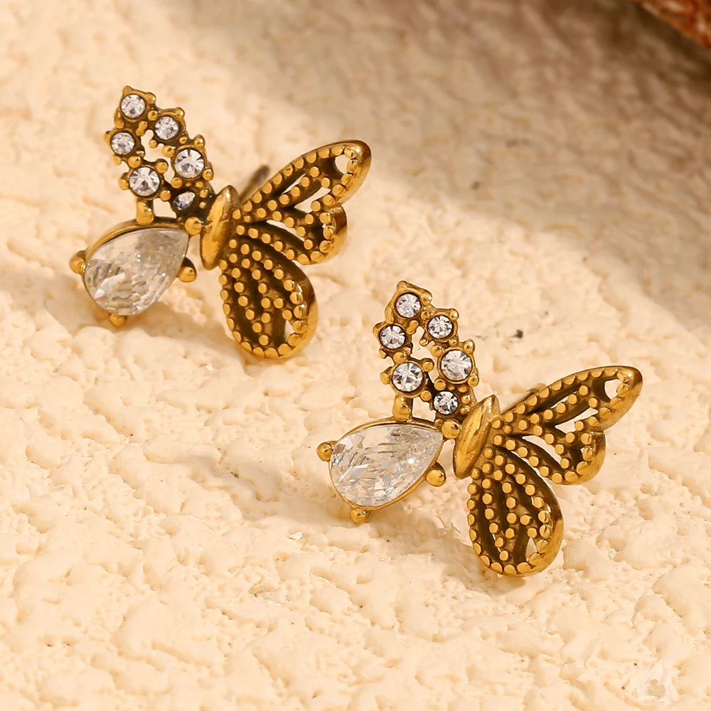 Zircon Butterfly Stud Earrings