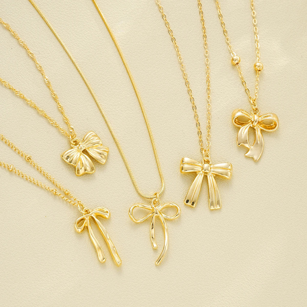 5 PCS Layered Bow Charm Necklace Set