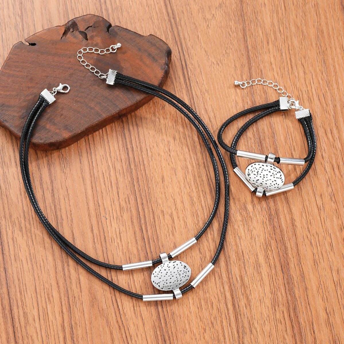 2 PCS Textured Gold Medallion Leather Set