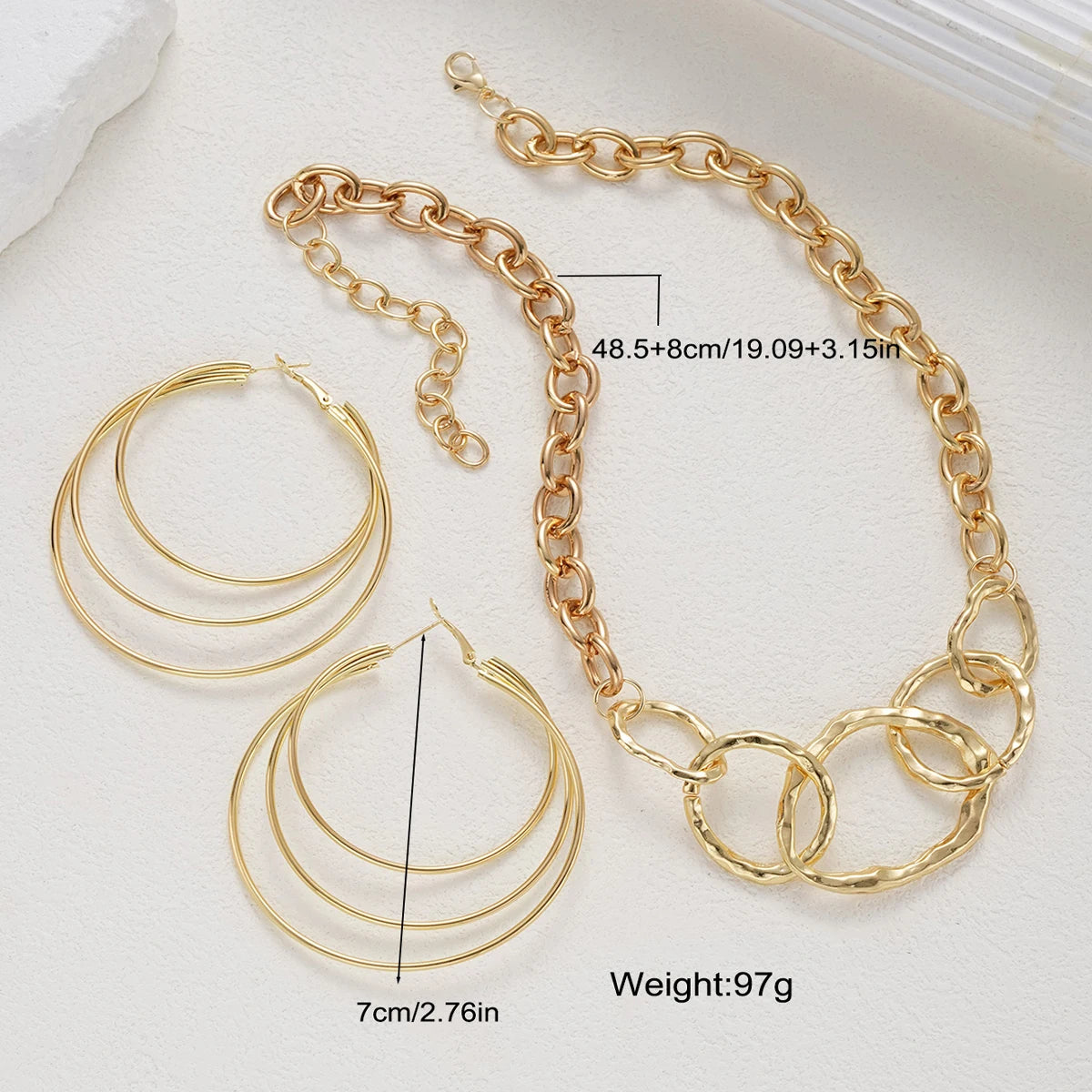Chunky Hammered Link Necklace & Hoop Earring Set