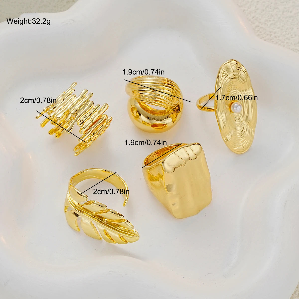 5 PCS Statement Textured Gold Ring Set