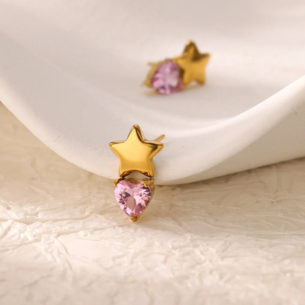 Heart Zircon Star Earrings
