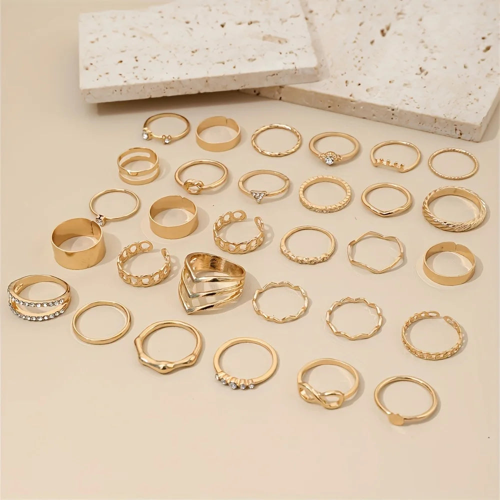 30 PCS Gold Tone Statement Ring Set