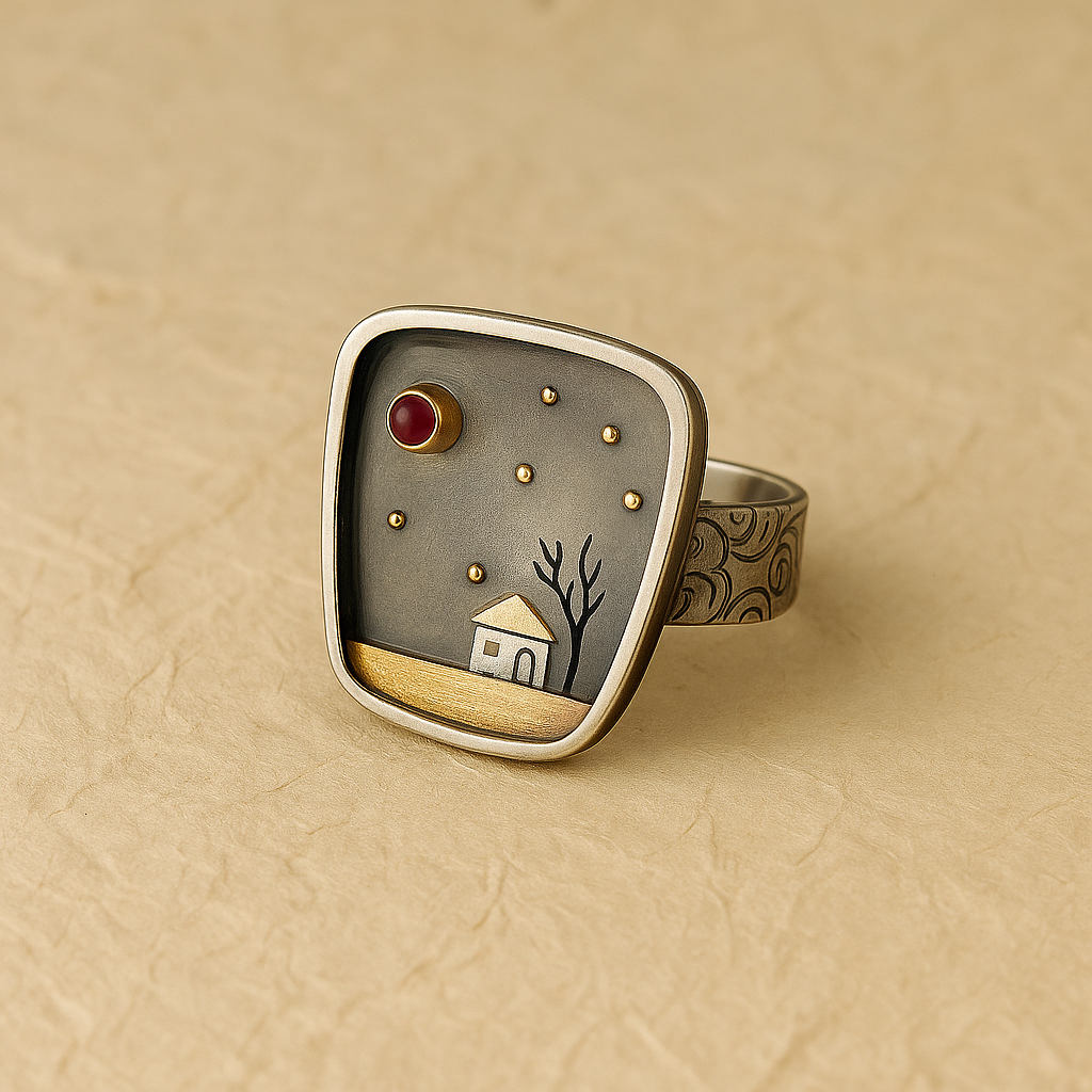 Vintage Stone House & Tree Ring