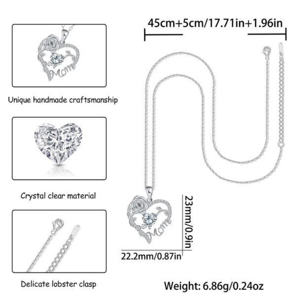 Heart Rose Mom Necklace