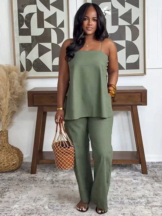 ミニマル スリットパンツセット