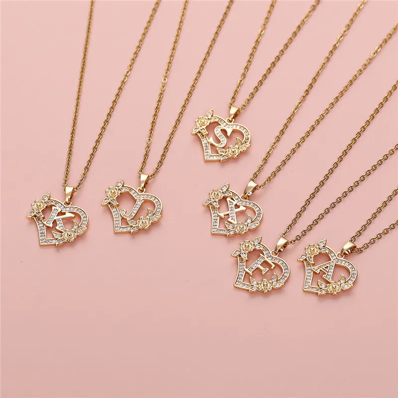 A-Z Flower Heart Necklace