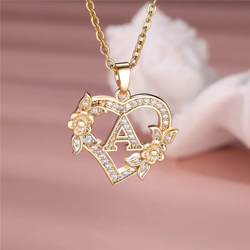 A-Z Flower Heart Necklace