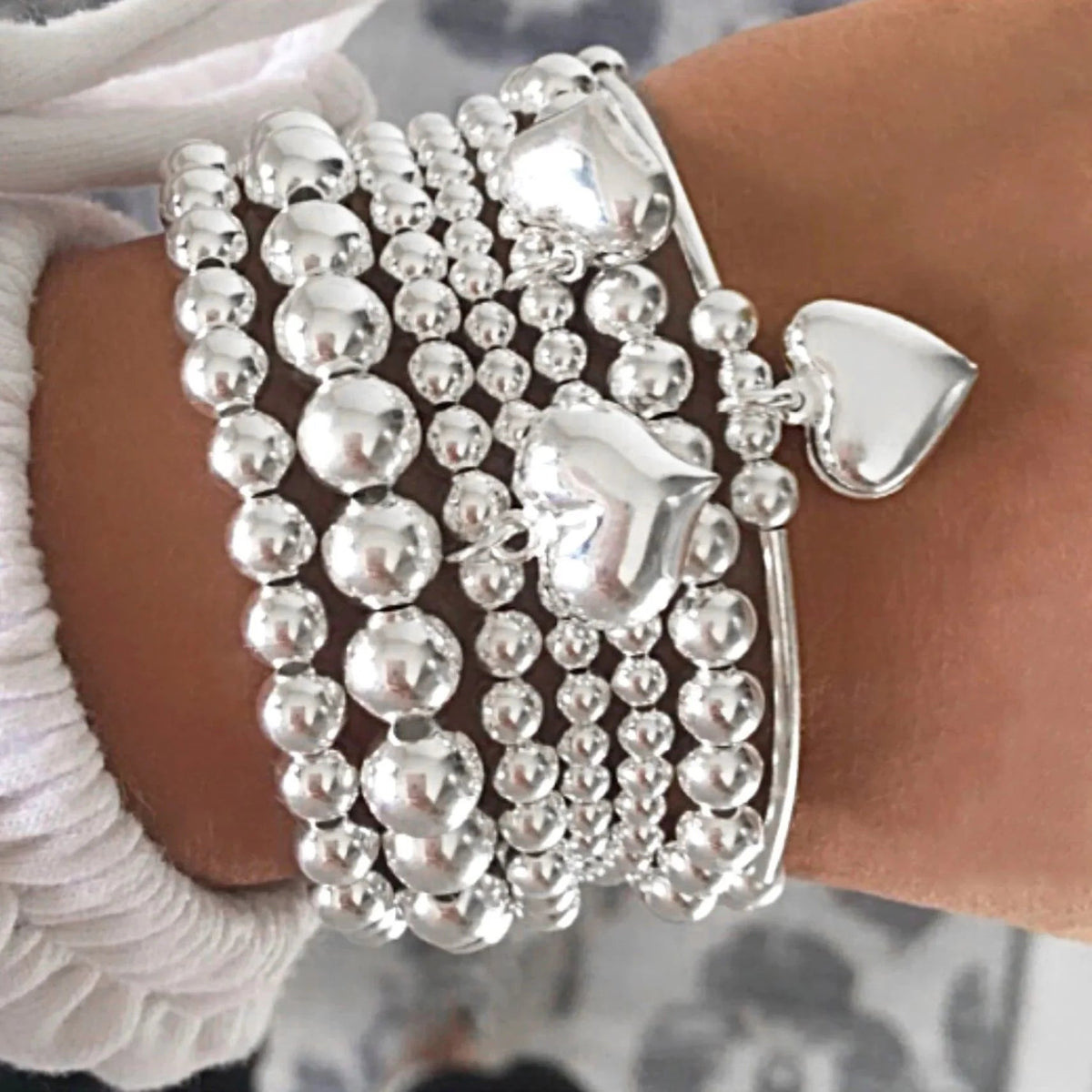 7 PCS Beaded Heart Charm Bracelet Set