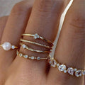 6 PCS Boho Crystal & Pearl Ring Set