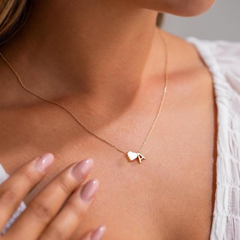 Dainty Heart Initial Necklace