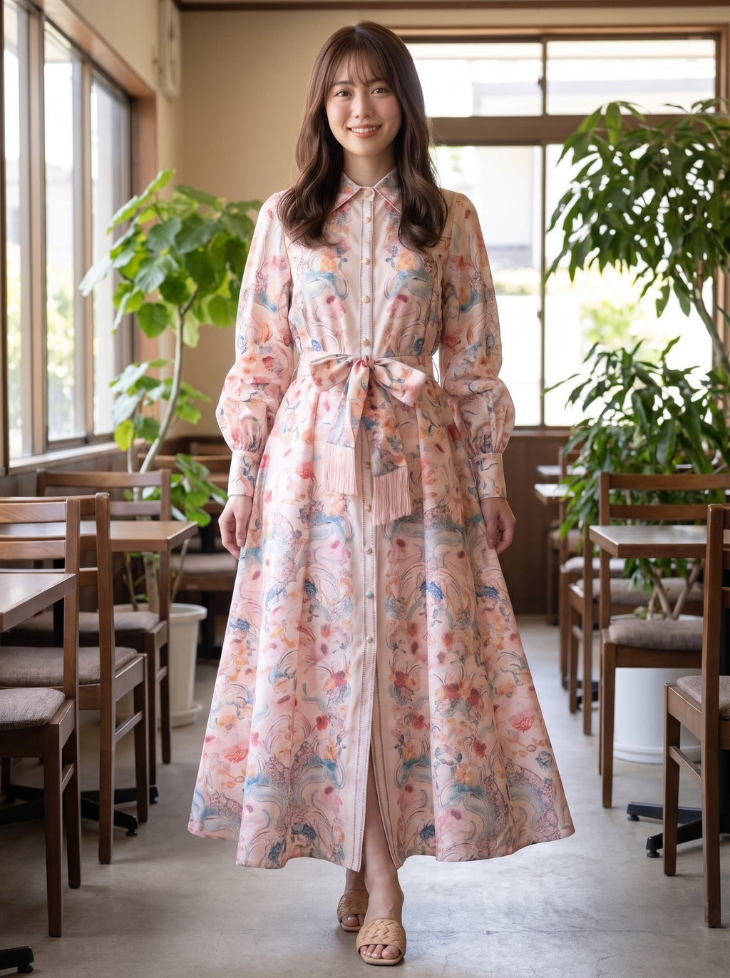 コットンリネン フローラルワンピース 着用イメージ
