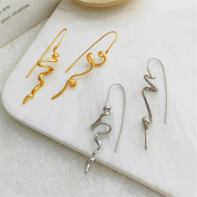 Asymmetric Wire Drop Earrings