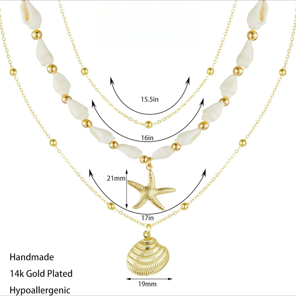 Gold Seashell Starfish Necklace