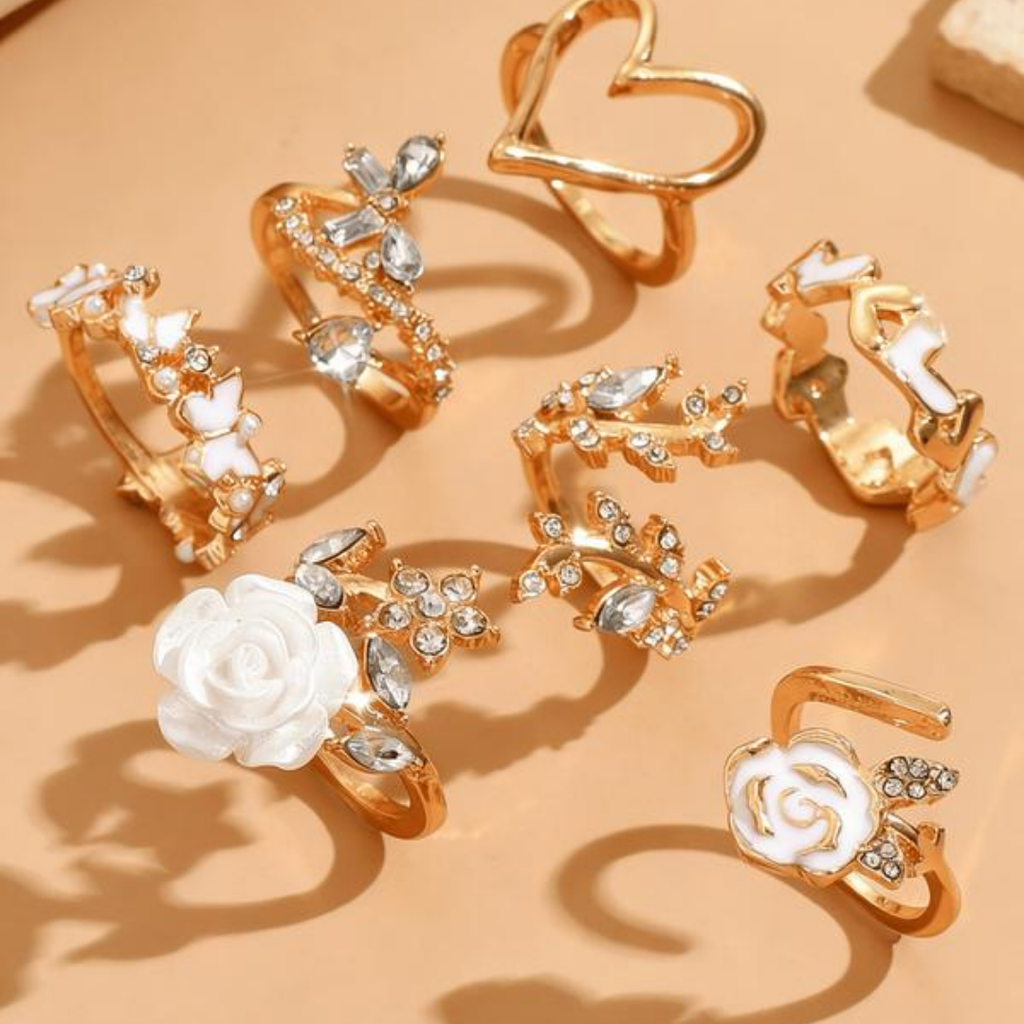 7 PCS Floral Heart Ring Set