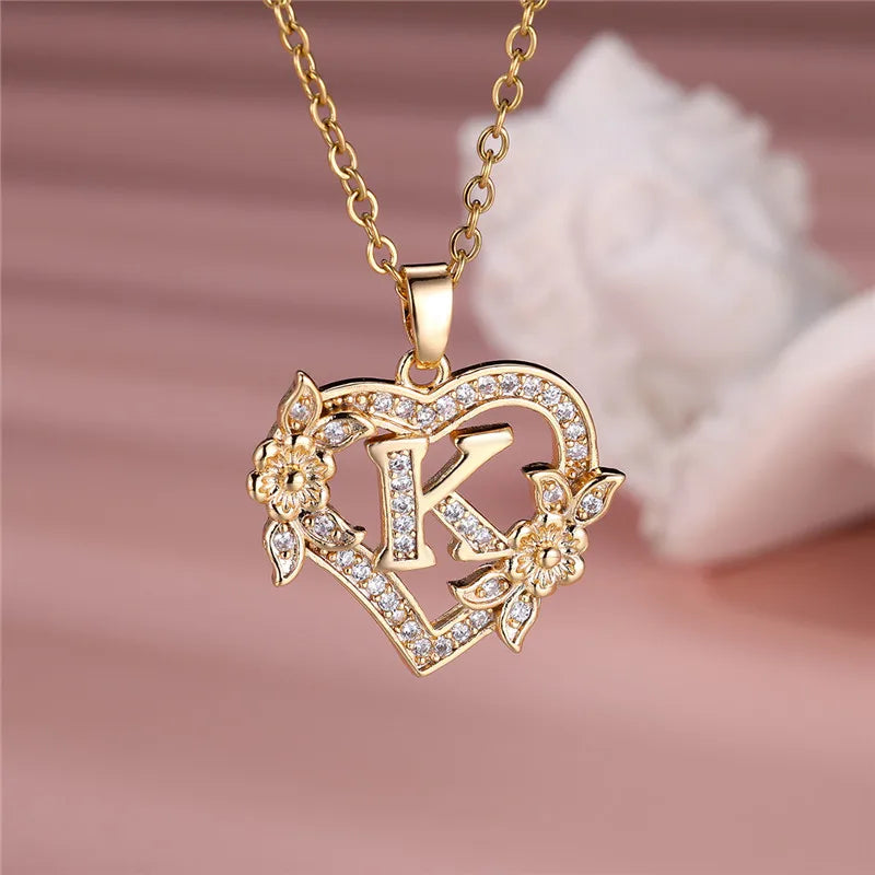 A-Z Flower Heart Necklace
