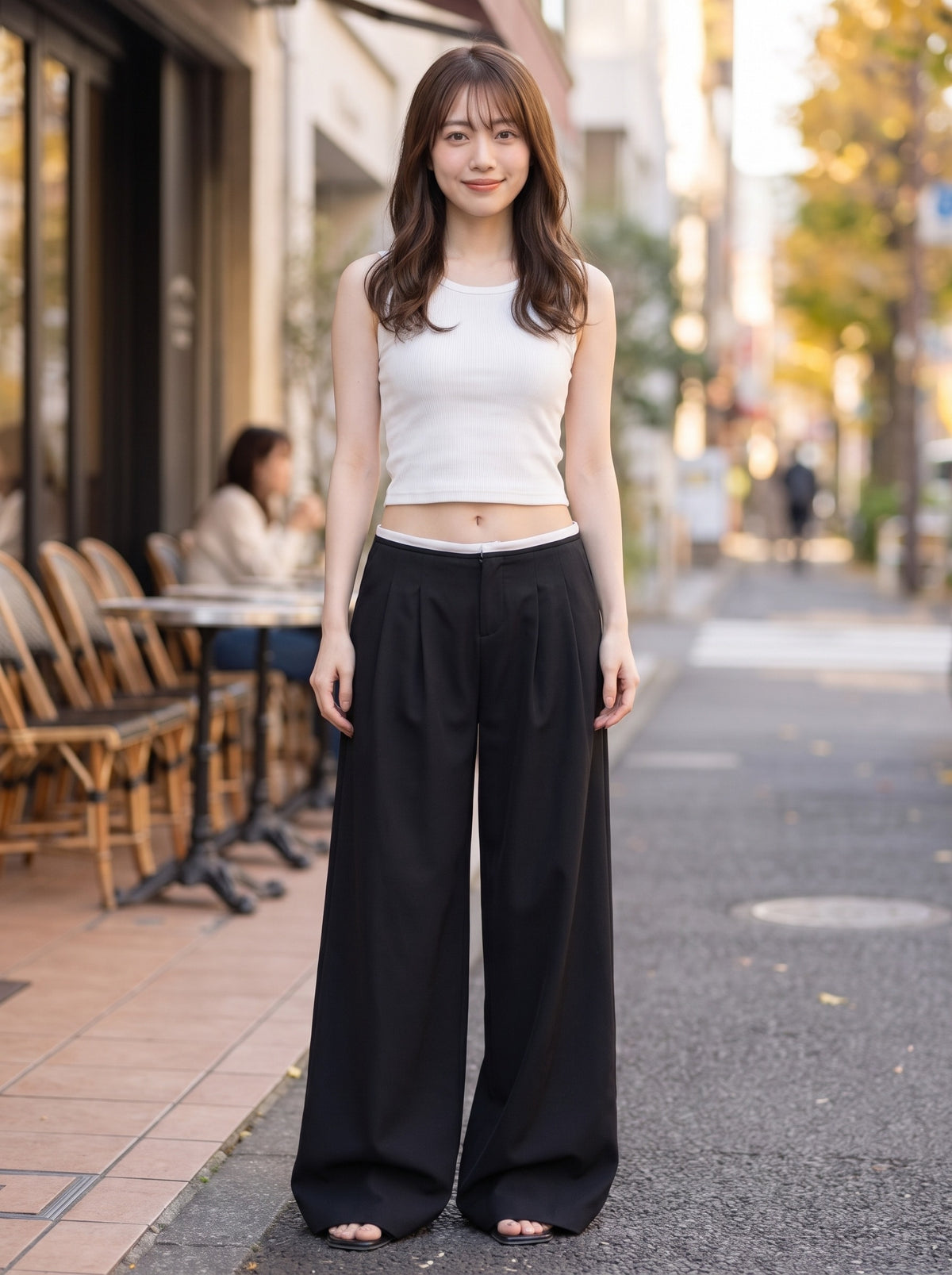 エフォートレスプリーツ ワイドパンツ 着用イメージ
