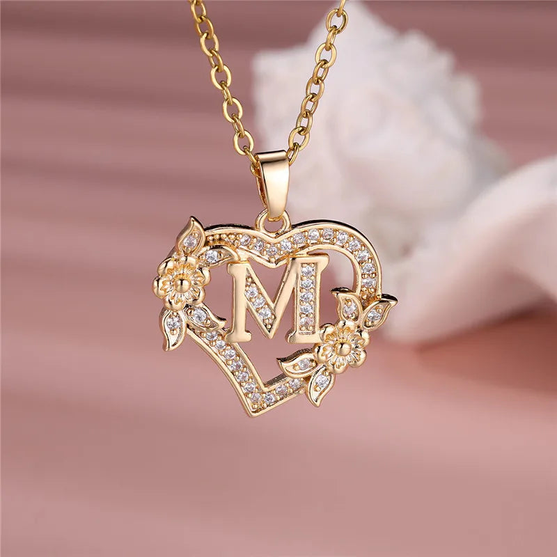 A-Z Flower Heart Necklace