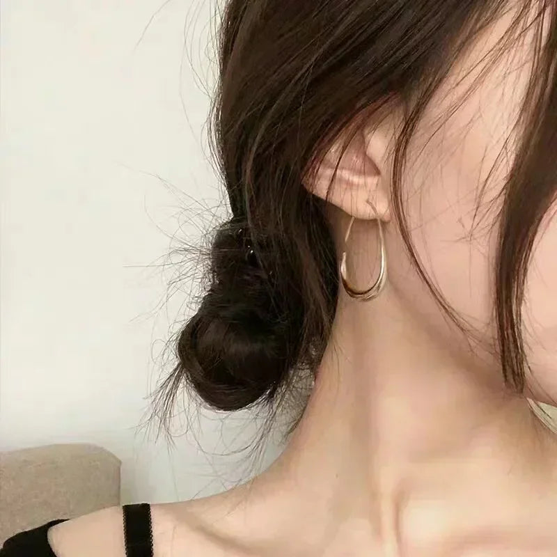 Geometric Oval Hoop Earrings