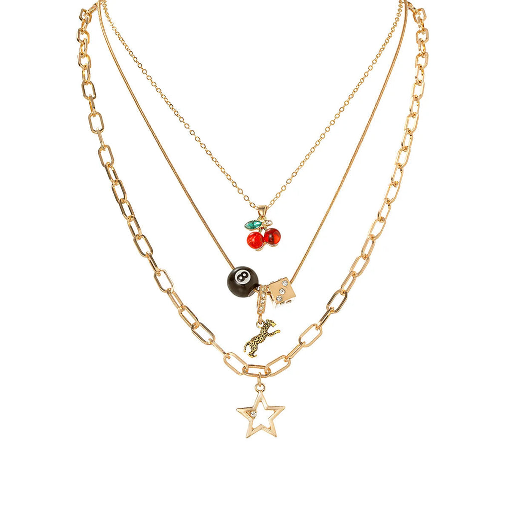 3 PCS Cherry Leopard 8 Ball Necklace