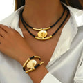 2 PCS Textured Gold Medallion Leather Set