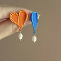 Asymmetrical Oil Painted Pearl Earrings