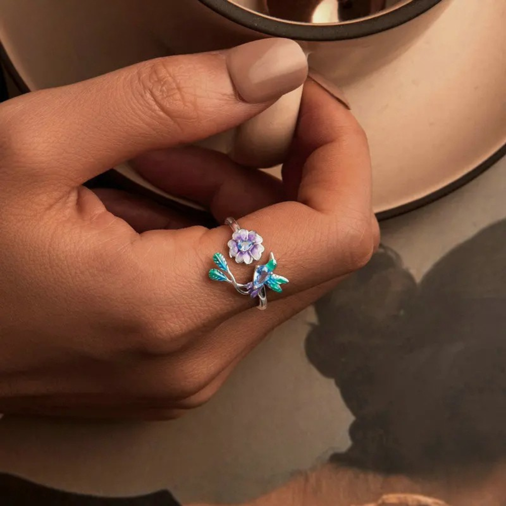 Colorful Flower Bird Ring