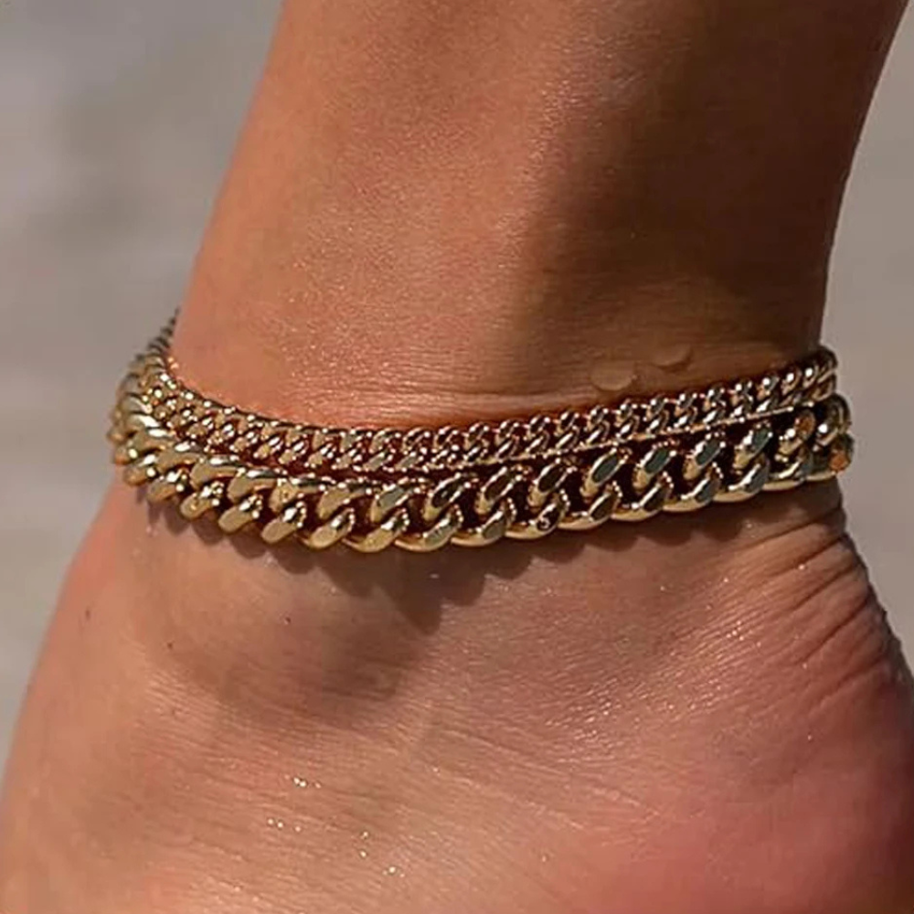 2 PCS 14K Chunky Link Anklets