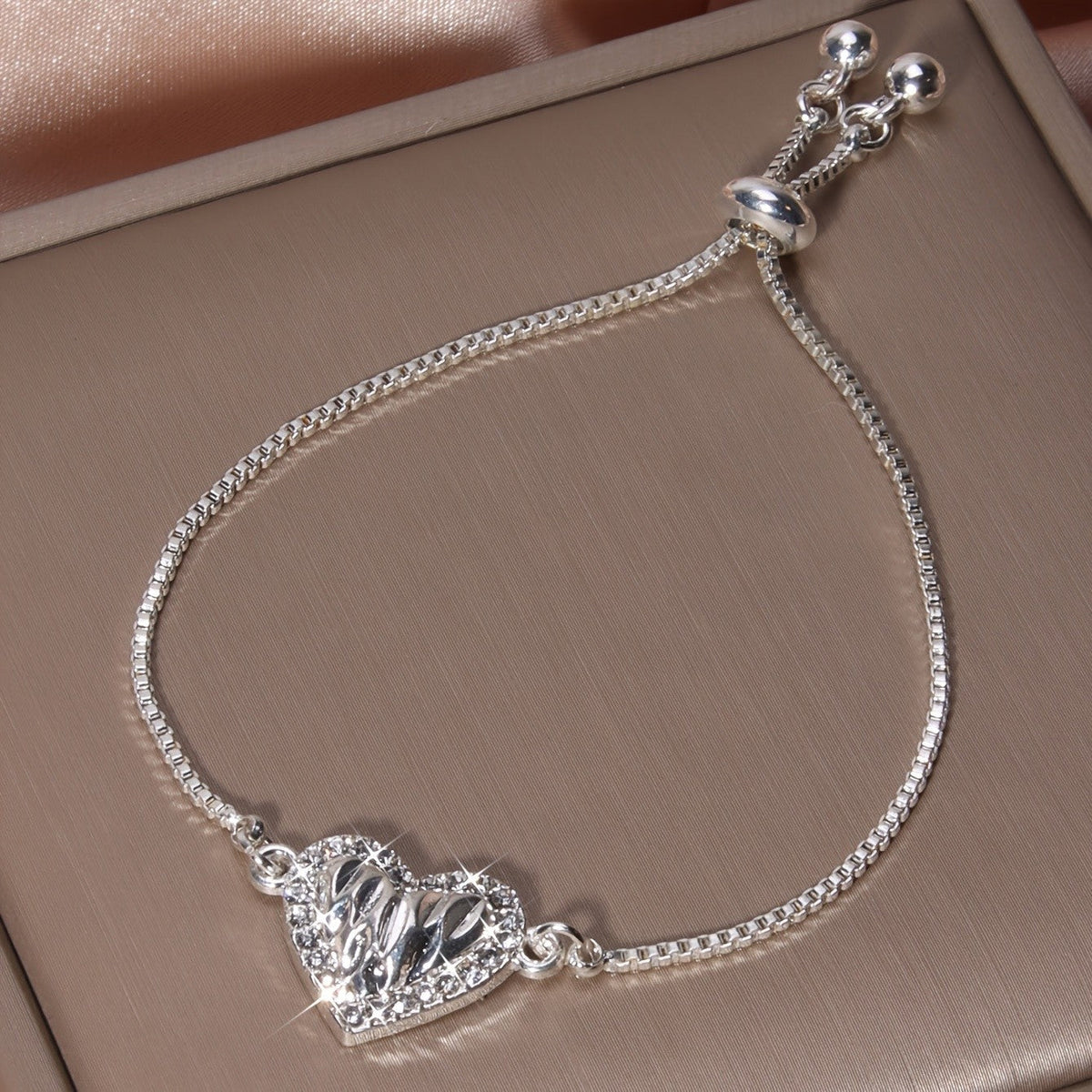 Adjustable Silver Heart Bracelet