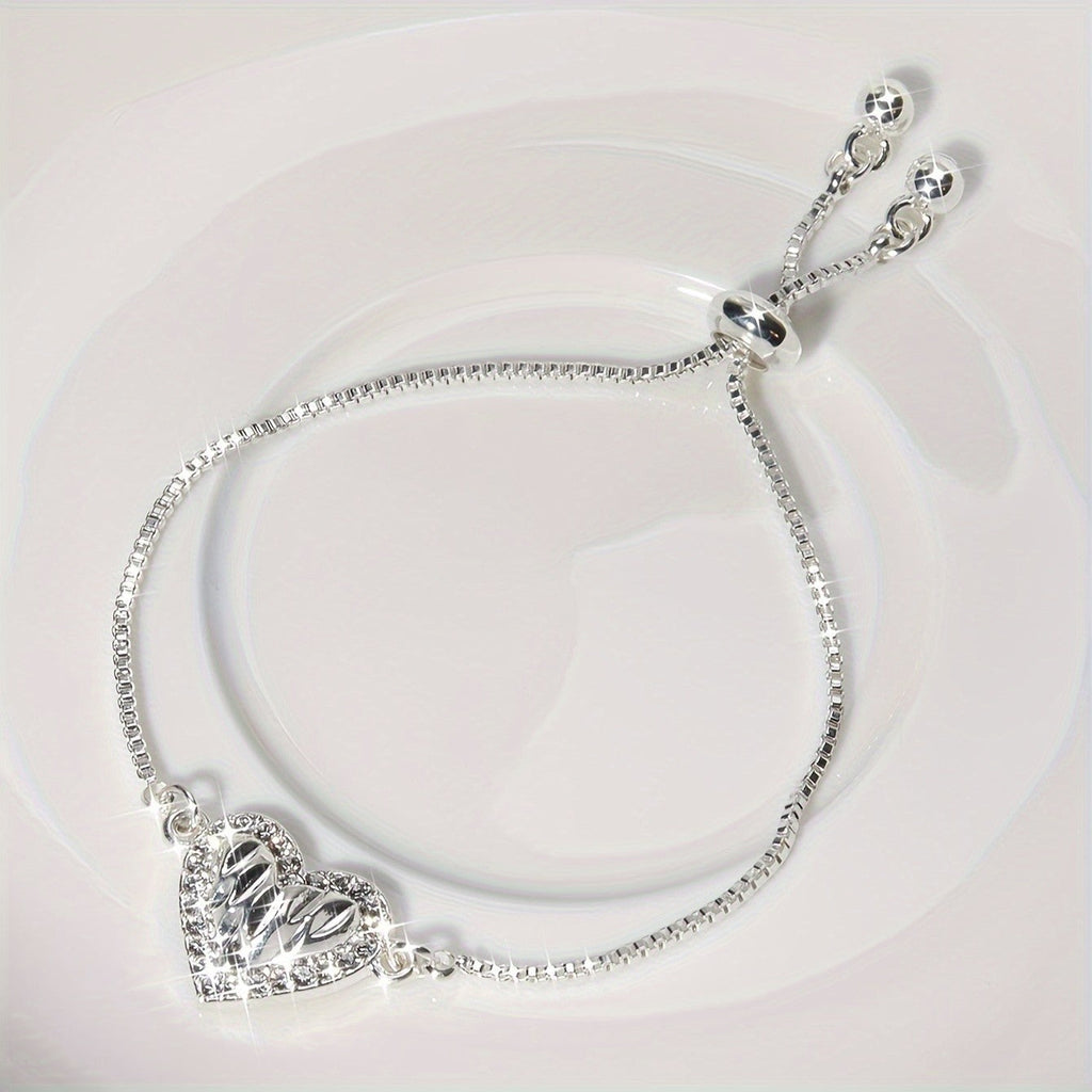 Adjustable Silver Heart Bracelet