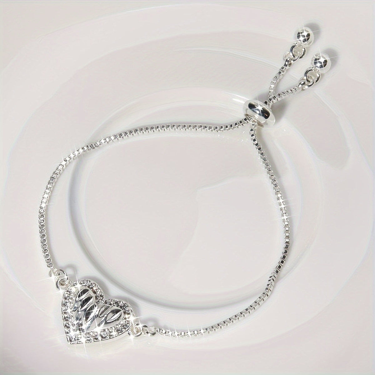 Adjustable Silver Heart Bracelet