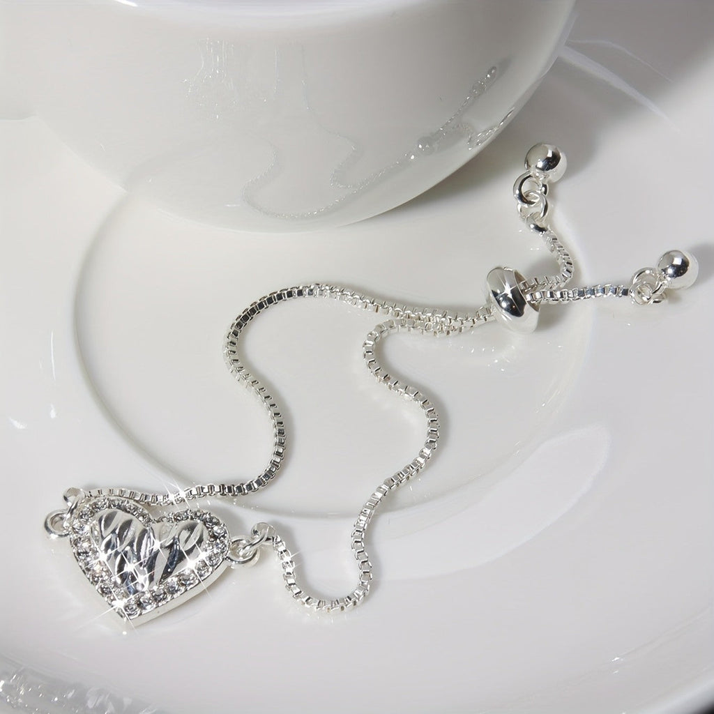 Adjustable Silver Heart Bracelet