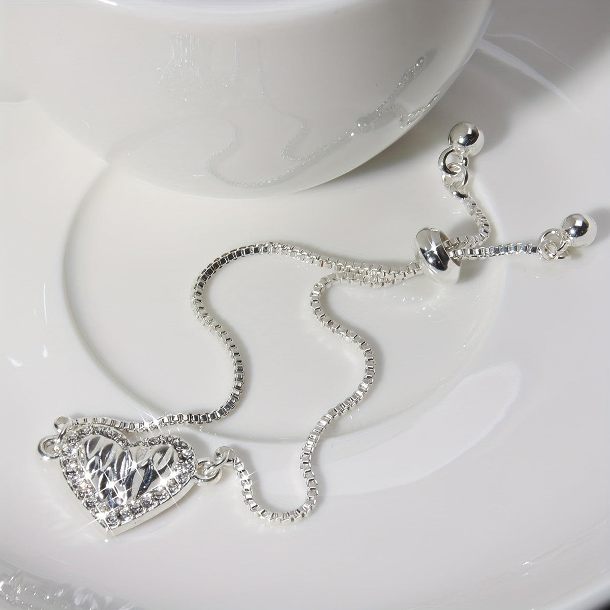 Adjustable Silver Heart Bracelet