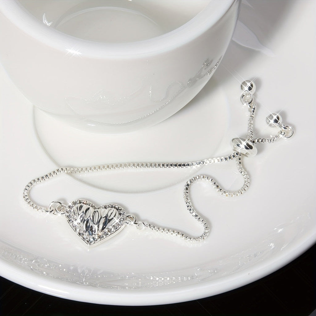 Adjustable Silver Heart Bracelet