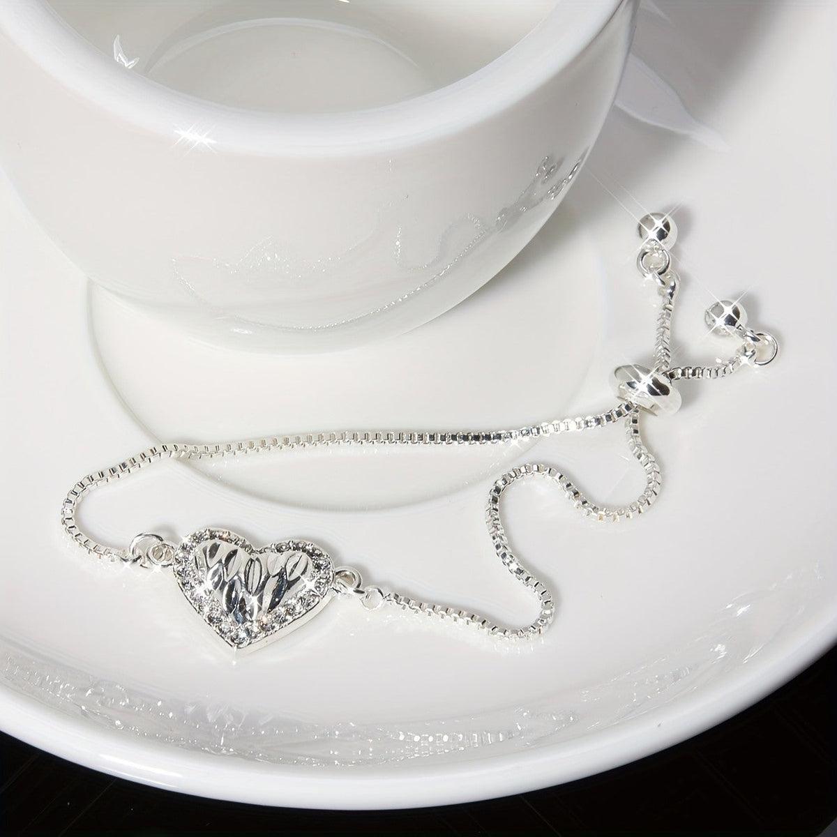 Adjustable Silver Heart Bracelet