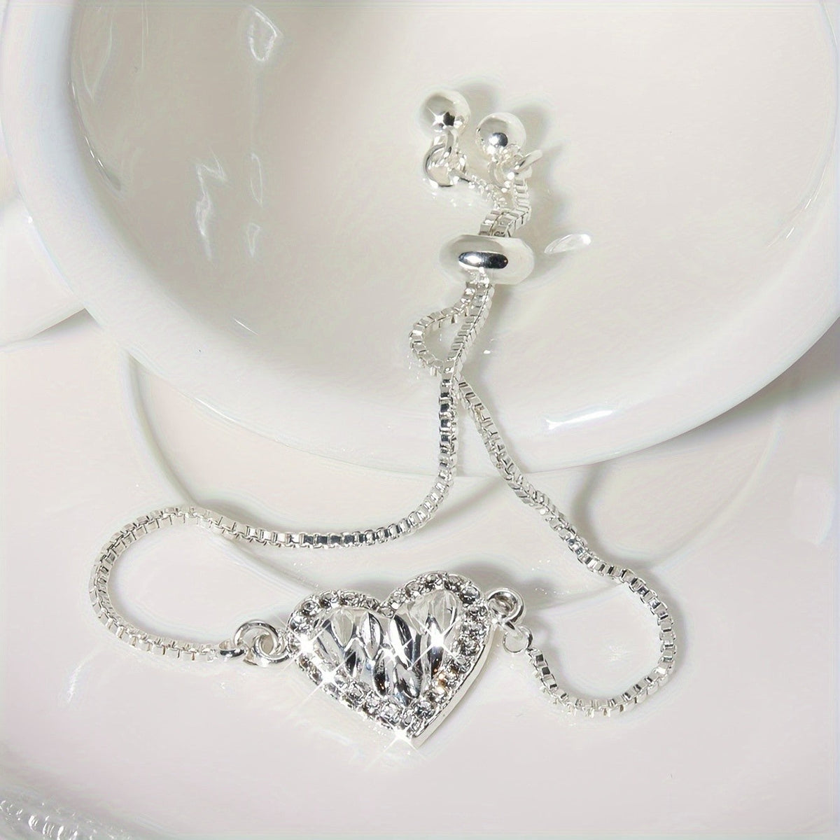 Adjustable Silver Heart Bracelet