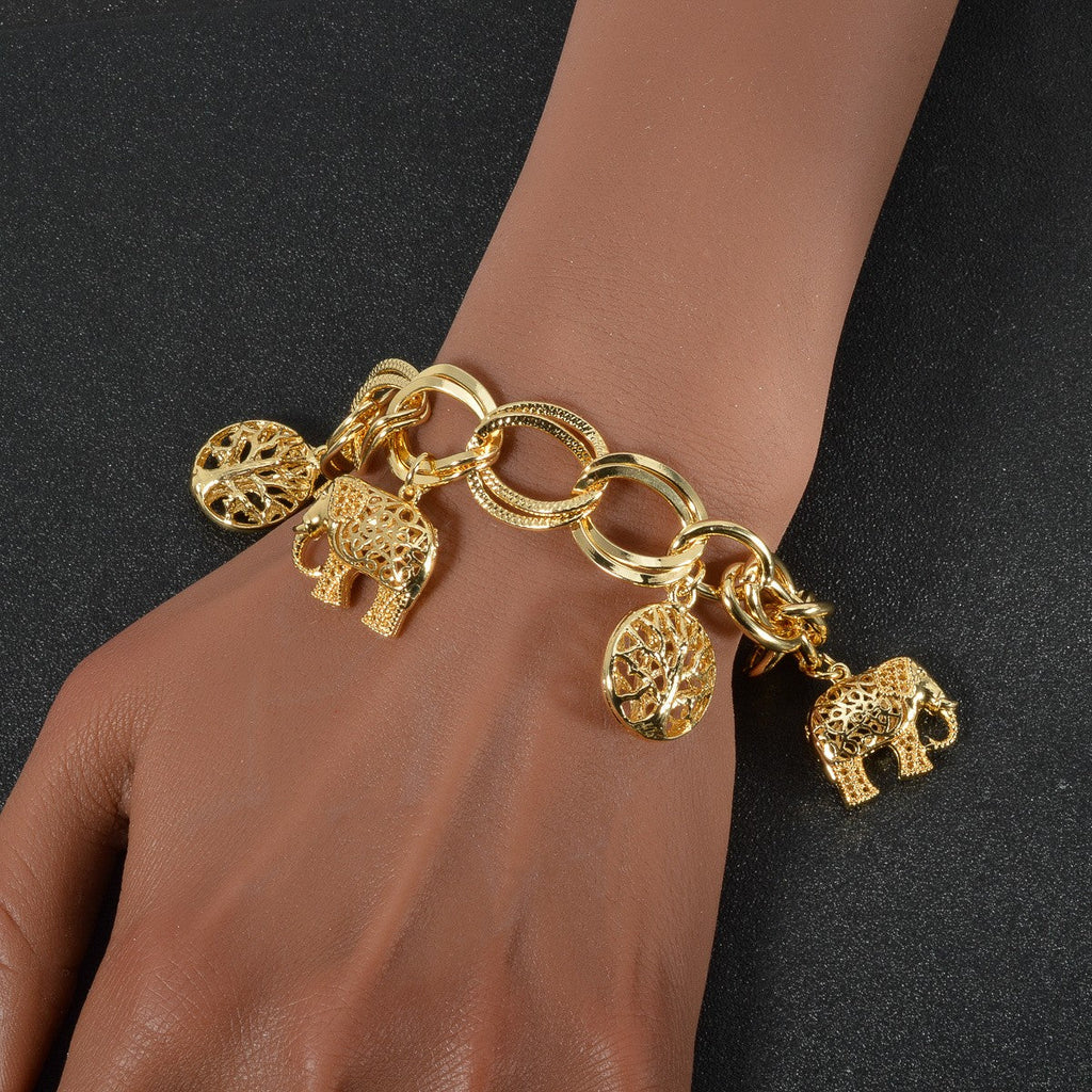 Vintage Elephant and Tree Charm Bracelet