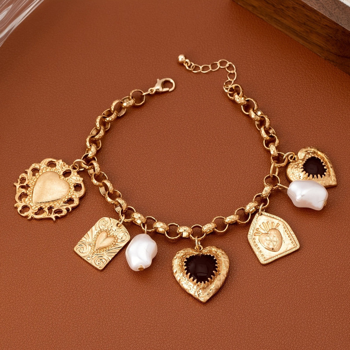 Vintage Heart Charm Bracelet