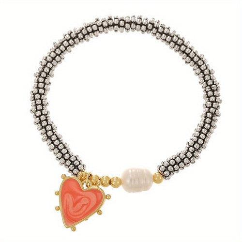 18k Heart Pearl Beaded Bracelet