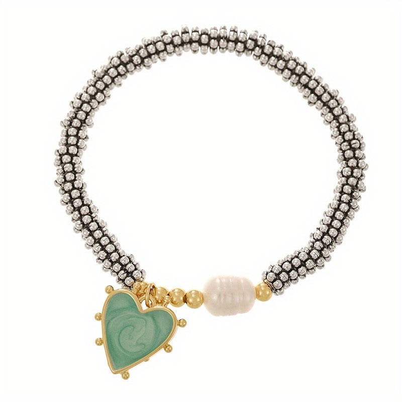 18k Heart Pearl Beaded Bracelet