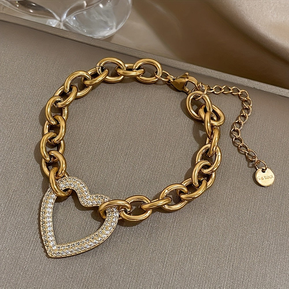 Vintage Gold Heart Chain Bracelet