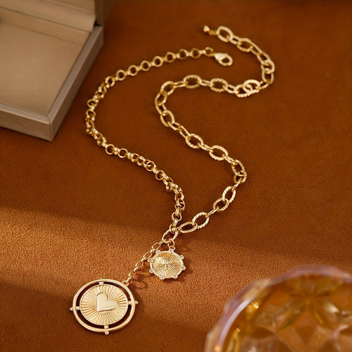 14k Heart Sunburst Pendant Necklace