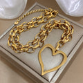 Large Hollow Heart Link Necklace